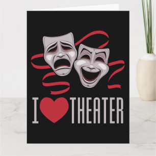 Cartão Eu Amo Máscaras de Comédia e Tragédia do Teatro
