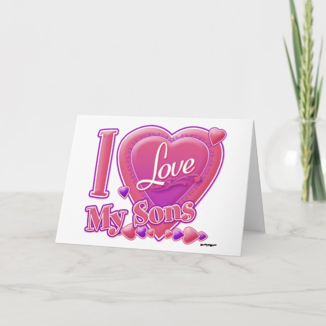 Cartão Eu Amo Meus Filhos rosa/roxo - coração (Frente)