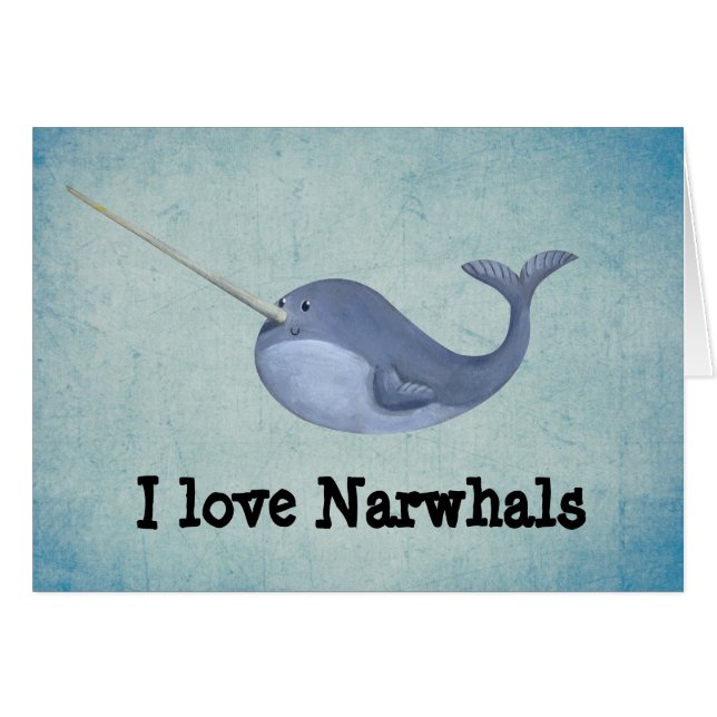Cartão Eu amo Narwhals (Frente Horizontal)