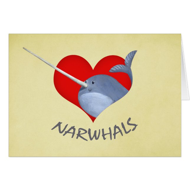 Cartão Eu amo Narwhals (Frente Horizontal)