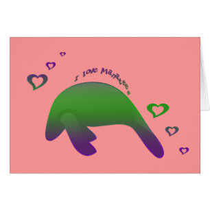 Cartão Eu amo o roxo verde dos peixes-boi - personalizado