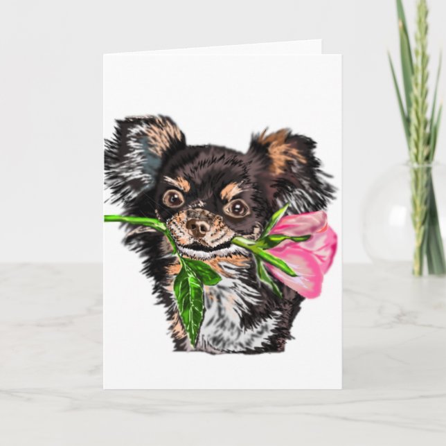 Cartão Eu Amo-Te A Puppy Com Rosa (Frente)