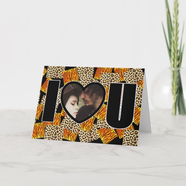 Cartão Eu Amo-Te Fotos Personalizadas Leopardo e Impressã (Frente)