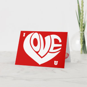 Cartão Eu Amo U Retro Love Heart Text Typoographic Card