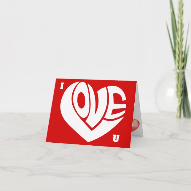 Cartão Eu Amo U Retro Love Heart Text Typoographic Card (Frente)