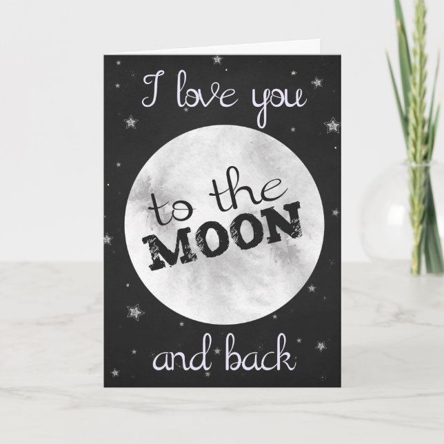 Cartão Eu amo você da lua e de volta preto com lua (Frente)