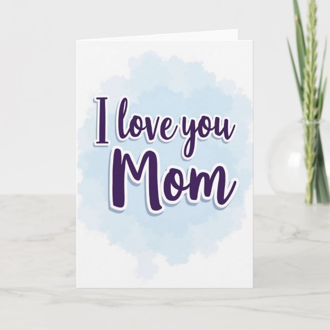 Cartão Eu Amo Você Mamãe Carta de Texto Roxo (Frente)