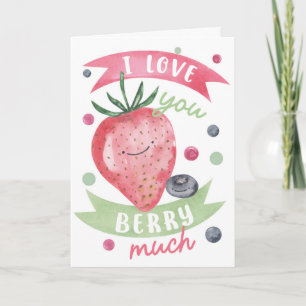 Cartão Eu Amo Você Muito Morango Cute Aquarela