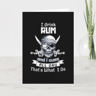 Cartão Eu Bebo Rum Caveira de Pirata Bandeira Jolly Roger