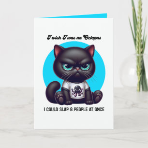 Cartão Eu Desejava Ser um Polvo Gato Preto Engraçado e Sa