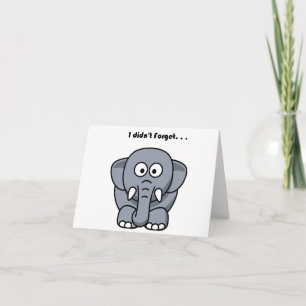 Cartão Eu Não Esqueci Desenho Animado de Elefante Cinza E
