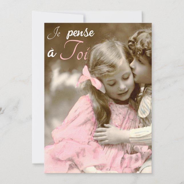 Cartão Eu penso em Ti - amor vintage (Frente)