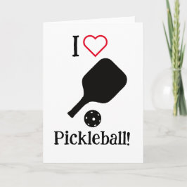 Cartão Eu ❤️ Pickleball em preto, branco e vermelho 