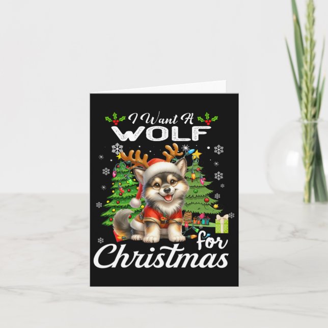 Cartão Eu Quero Um Lobo Para A Boneca De Natal. (Frente)