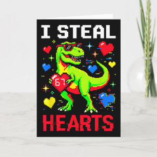 Cartão Eu Roubo Corações Pixel Dinosaur Gamer Namorado