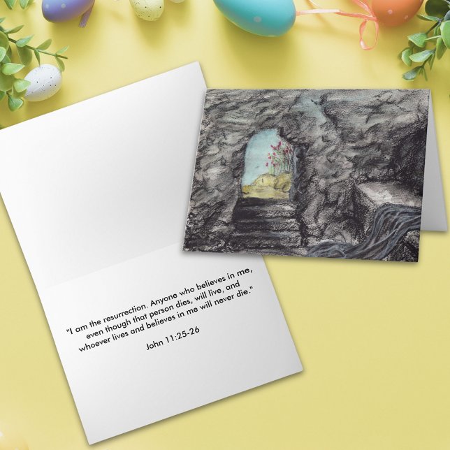 Cartão Eu sou a ressurreição (Religious Happy easter Jesus empty grave Christian bible quote folded holiday greetings card)