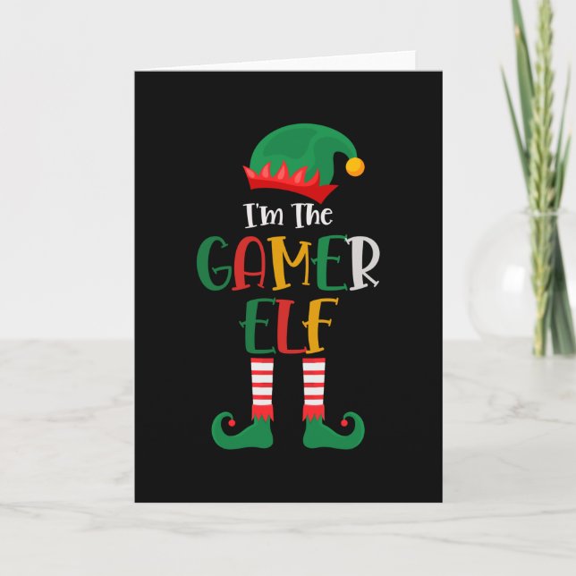 Cartão Eu sou o elfo gamer de Natal combinando (Frente)