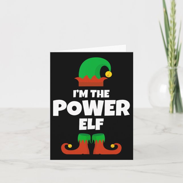 Cartão Eu sou o Power Elf Family Pajama Natal Engraçado (Frente)