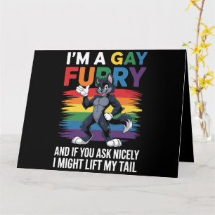 Cartão Eu sou um Gay Furry Rainbow Fox Wolf Pride Mês