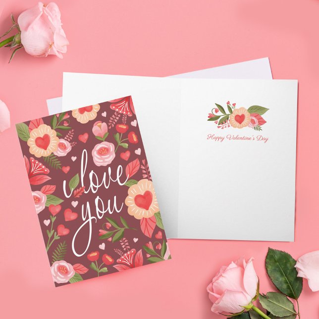 Cartão Eu Te Amo A Feliz dia de os namorados Floral Water (I Love You Happy Valentine's Day Floral Watercolor Card)