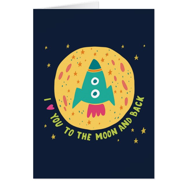 Cartão Eu te amo à lua e ao Rocketship traseiro (Frente)