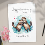 Cartão Eu Te Amo Como Nenhum Outro Aniversário Do Pun<br><div class="desc">Segure-se nas suas nadadeiras, o amor está vindo! Esta carta de aniversário de casamento é como uma onda de cutensílios. Duas lontras a pedalar entre bolhas em forma de coração, é uma celebração vibrante de todas as coisas lúdicas e românticas. Edite o texto para adicionar sua própria mensagem à bolha,...</div>