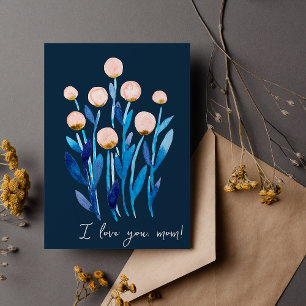 Cartão Eu te amo, mãe, flores abstrato de aquarela mínima
