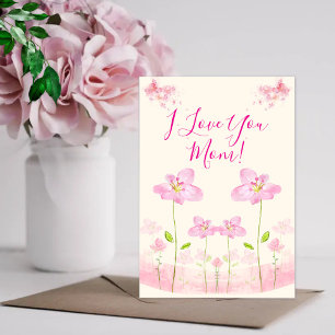Cartão Eu Te Amo Mamãe Cumprimentos Florais Rosa