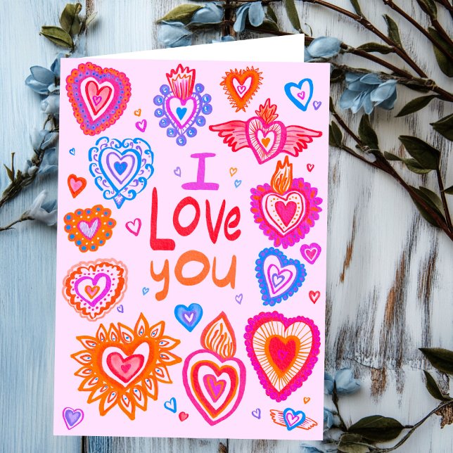 Cartão EU TE AMO Namorados Feliz Corações Brancos (I LOVE YOU Happy Valentine Bright Whimsical Hearts Card
)