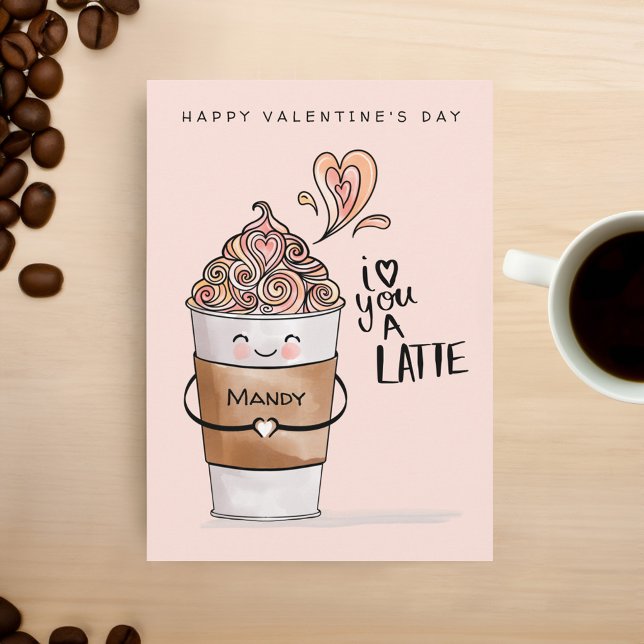 Cartão Eu Te Amo Um Namorados De Café Latte Kawaii (I Love You A Latte Kawaii Coffee Cup Valentines Card)