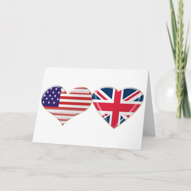 Cartão EUA e Reino Unido Heart Flag Design (Frente)
