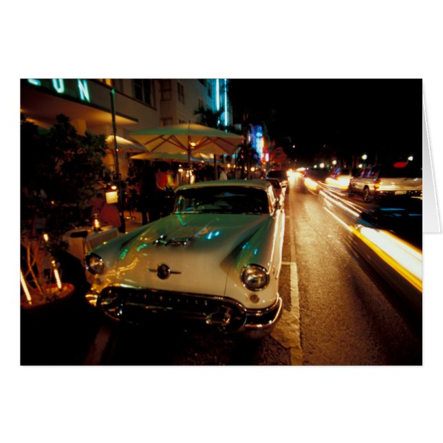 Cartão EUA, FL, Miami, South Beach à noite. 2 (Frente Horizontal)