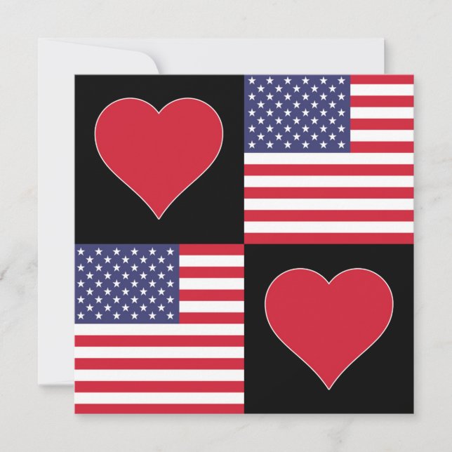 Cartão EUA Heart Cute Estados Unidos Patriotic American (Frente)