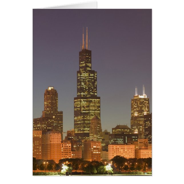 Cartão EUA, Illinois, Chicago: Skyline da Cidade / Noite (Frente)