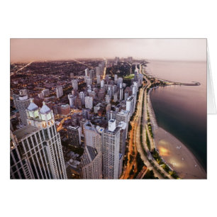 Cartão EUA, Illinois, Chicago, vista aérea do lago