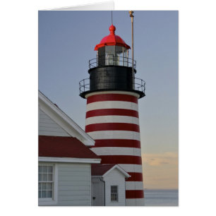 Cartão EUA, Maine, Lubec. Farol West Quoddy Head,