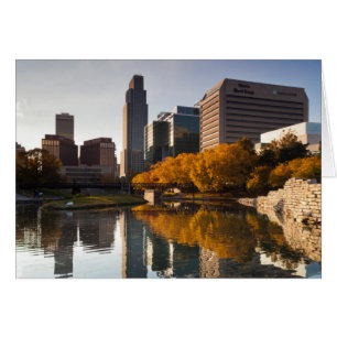 Cartão EUA, Nebraska, Omaha, Gene Leahy Mall, Skyline