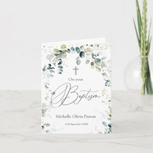Cartão Eucalyptus Foliage Cross Baby Baptism