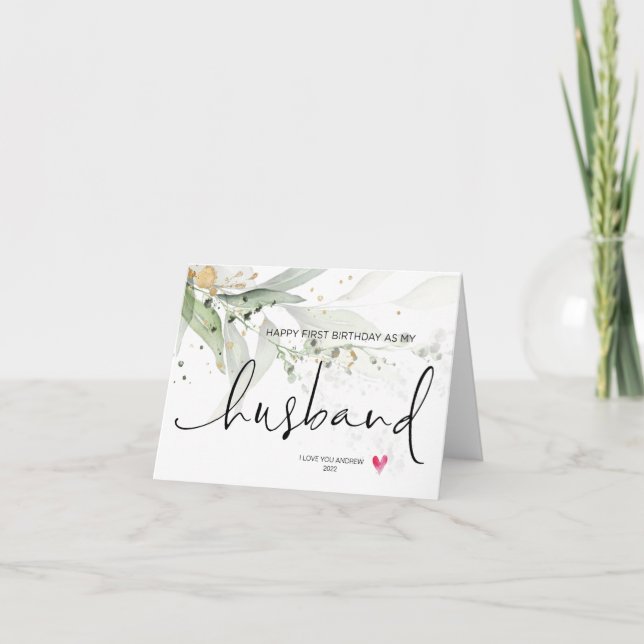 Cartão Eucalyptus Happy Primeiro Aniversário como meu Mar (Frente)