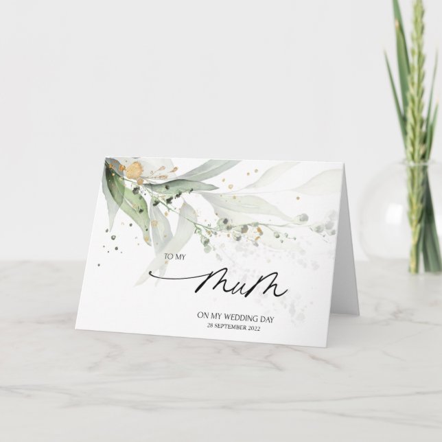 Cartão Eucalyptus para o meu presente de Mãe de casamento (Frente)