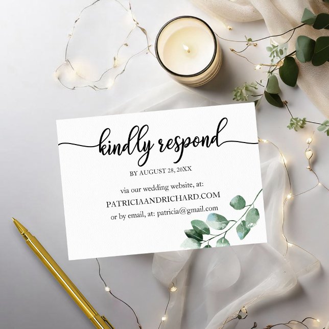 Cartão Eucalyptus para RSVP Online de Casamento Gr (Criador carregado)