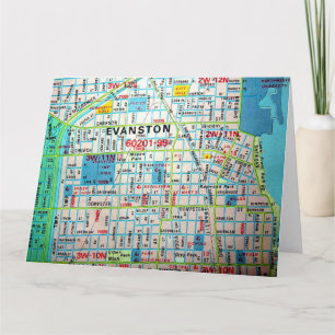 Cartão Evanston, mapa do IL Vintage