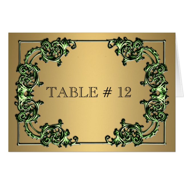 Cartão Evento de casamento do ornamentado de ouro verde (Frente horizontal)