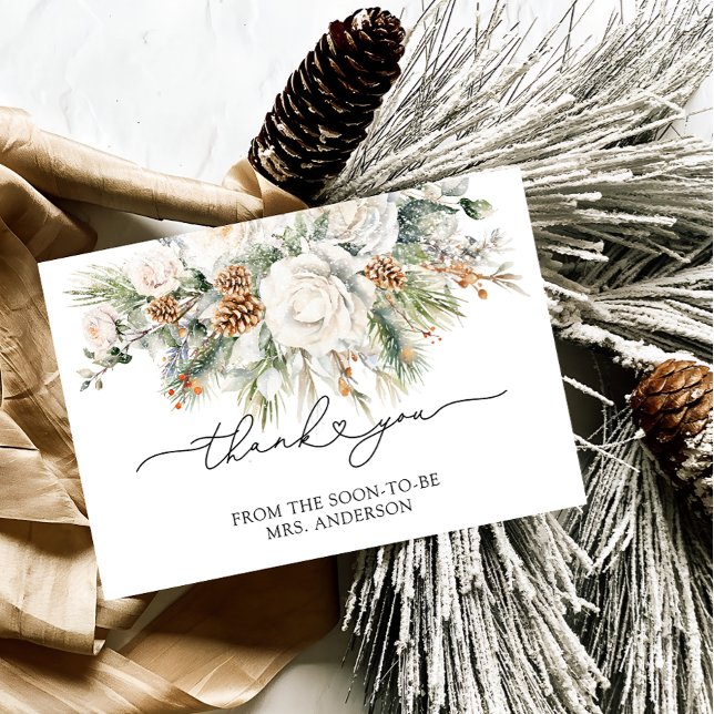 Cartão Evergreen Elegant Winter Chá de panela Obrigado (Criador carregado)