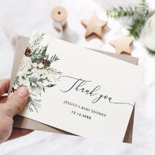 Cartão Evergreen Winter elegante chá de fraldas obrigado