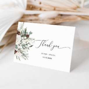 Cartão Evergreen Winter elegante obrigado de casamento vo