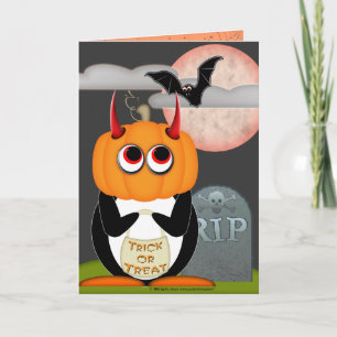Cartão Evil Penguin Halloween