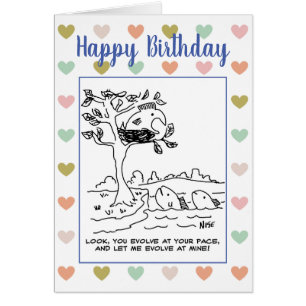 Cartão Evolução. Um peixe está nidificando em uma árv