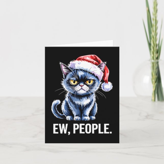 Cartão Ew People Black Cat Christmas Funny Introvert Holi (Frente)
