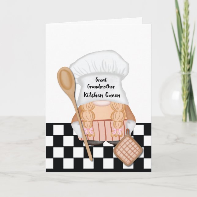 Cartão Excelente Avó Dia da Mãe Gnomo Kitchen Rainha (Frente)